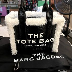 Marc Jacobs Mini Crinkle Leather Tote Bag with Shearling Trim